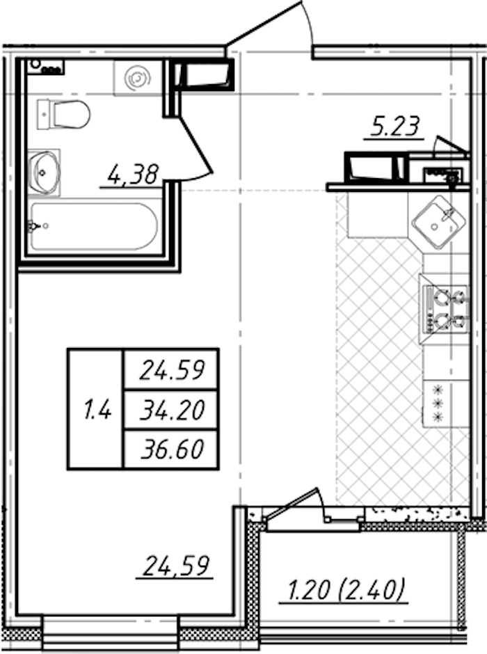 Квартира студия 34.2 м², 13/13 эт., ЖК «Чёрная речка»